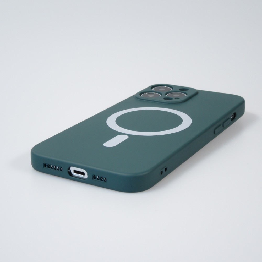 iPhone 15 Pro Case Hülle - Soft-Shell silikon cover mit MagSafe und Kameraschutz - Dunkelgrün