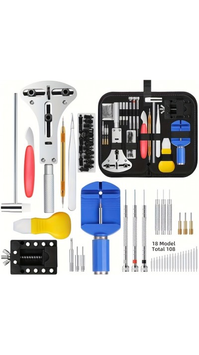 Kit outils r&eacute;paration montre (147 pi&egrave;ces) set d'horloger complet - Noir