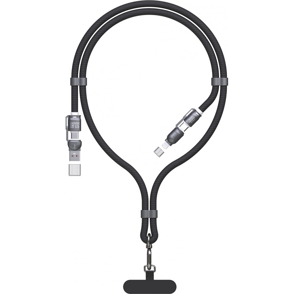 Lani&egrave;re c&acirc;ble 4 en 1 Dudao L20MAX USB-A / USB-C / Lightning PD QC 65W (1.5 m) - Noir