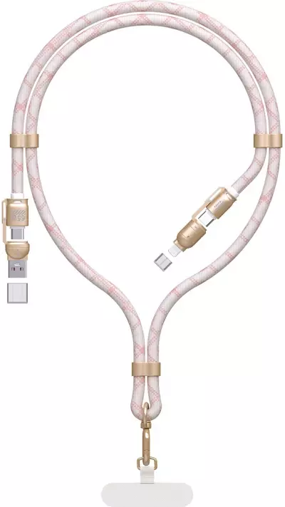 Dudao L20MAX 4-in-1 Kabelriemen USB-A / USB-C / Lightning PD QC 65W (1,5 m) - Rosa