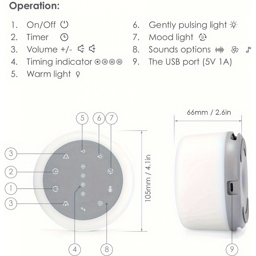 Schlafger&auml;t Wiederaufladbare Wei&szlig;es Rauschen Maschine mit bunten Lichtern (24 beruhigende Kl&auml;nge und Timer) f&uuml;r Kinder und Erwachsene