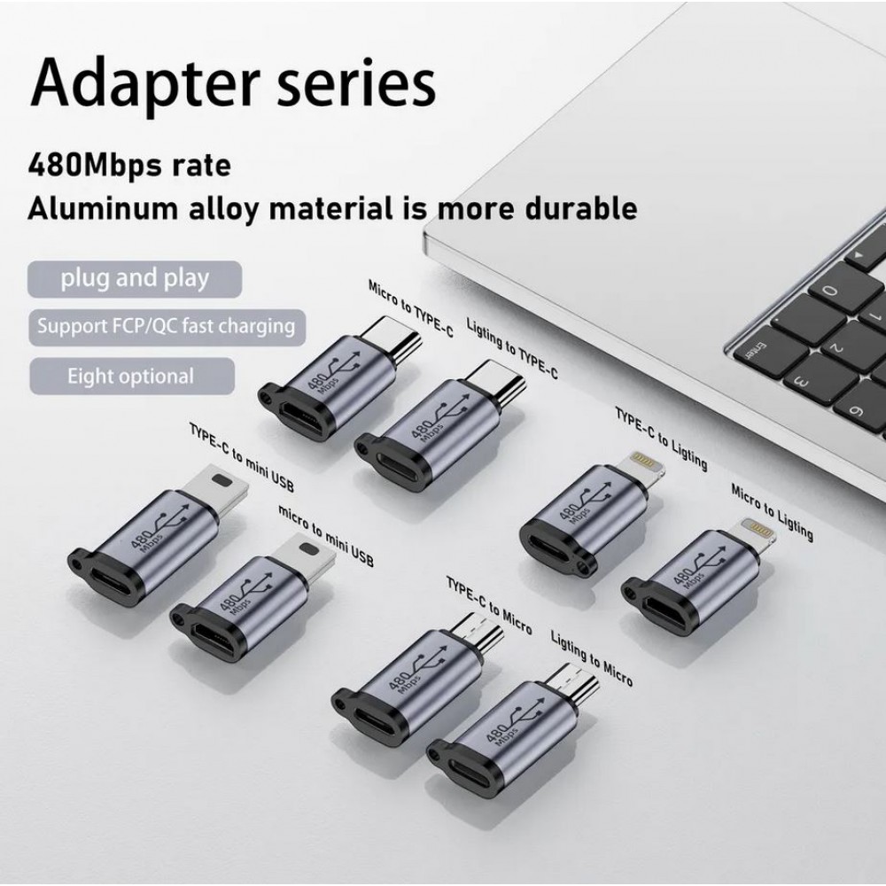 Micro USB zu Lightning - Hochwertiger Lade-Adapter Stecker Datentransfer 480Mbps Aluminium