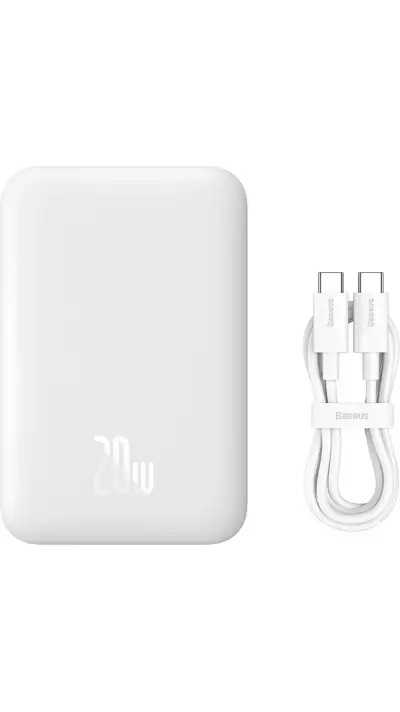Mini batterie Externe Baseus MagSafe 6000mAh 20W avec Câble USB-C Power Bank - Blanc