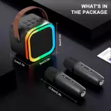 Mini enceinte à karaoké sans fil Bluetooth avec microphone et lumières LED (avec 2 micros) - Noir