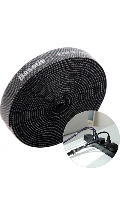 Baseus Regenbogenkreis Klettband Kabelorganizer 3m Schwarz ACMGT-F01 - Haken und Schlaufenriemen Velcro Tape - Schwarz
