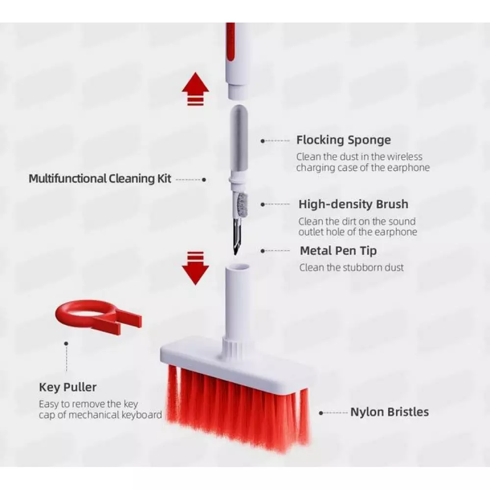 Outil de nettoyage 5 en 1 pour clavier et AirPods - Blanc - Rouge