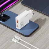 Dudao A30EUT 30W USB-A / USB-C GaN Wandladegerät mit USB-C auf Lightning Kabel für iPhone - Weiss