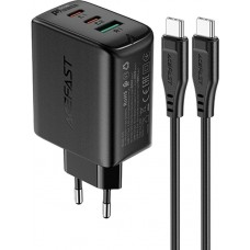 65W Schnellladegerät USB-C / USB-A PD QC 3.0 mit USB-C Kabel (1,2 m) - Schwarz