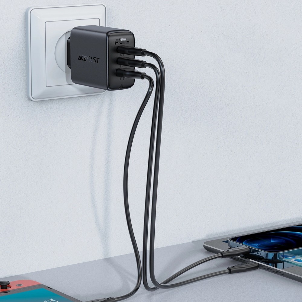 65W Schnellladegerät USB-C / USB-A PD QC 3.0 mit USB-C Kabel (1,2 m) - Schwarz