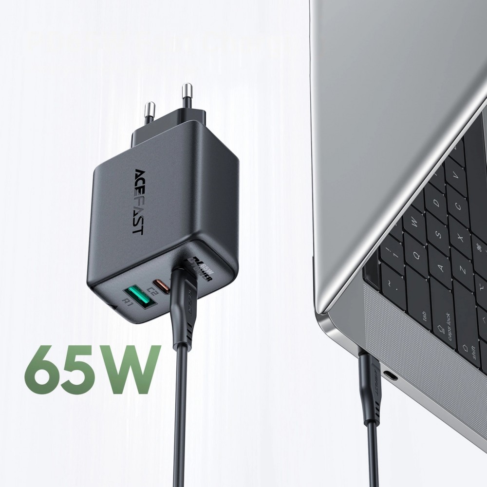 65W Schnellladegerät USB-C / USB-A PD QC 3.0 mit USB-C Kabel (1,2 m) - Schwarz