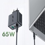 65W Schnellladegerät USB-C / USB-A PD QC 3.0 mit USB-C Kabel (1,2 m) - Schwarz
