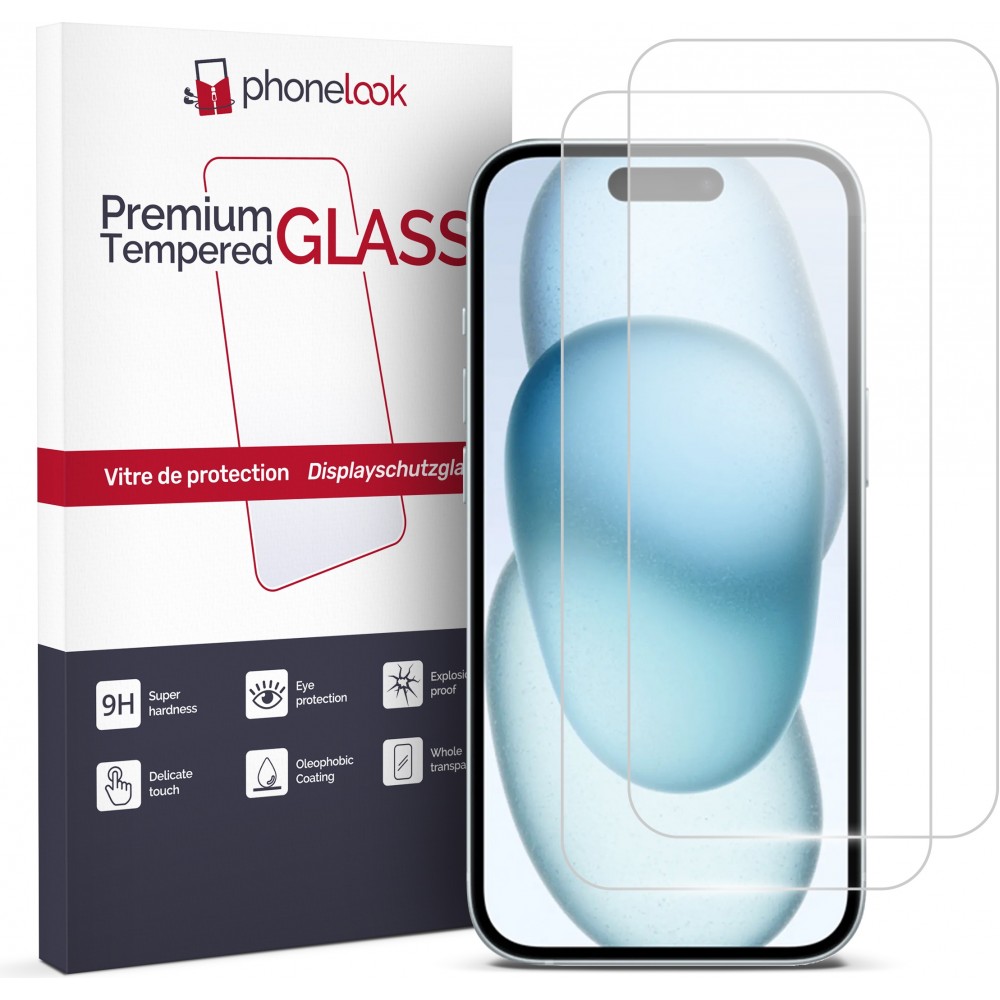 Pack de 2 vitres de protection d'&eacute;cran en verre tremp&eacute; - iPhone 15 Plus