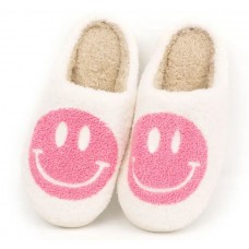 Pantoufles d'hiver douillettes et chaudes Smiley - taille 37-38 - Blanc/rose