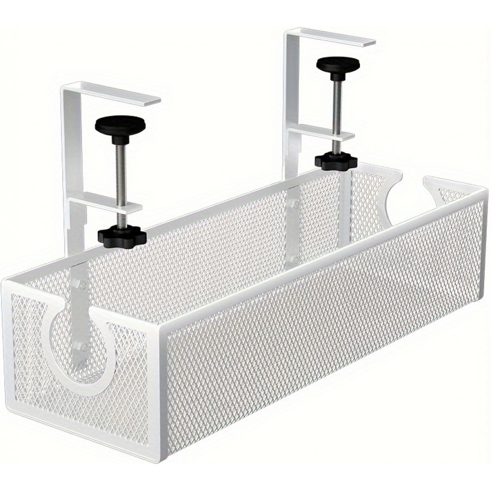 Plateau de gestion de c&acirc;bles sous-bureau m&eacute;tal sans per&ccedil;age organisateur moderne - Blanc