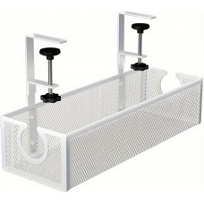 Plateau de gestion de c&acirc;bles sous-bureau m&eacute;tal sans per&ccedil;age organisateur moderne - Blanc