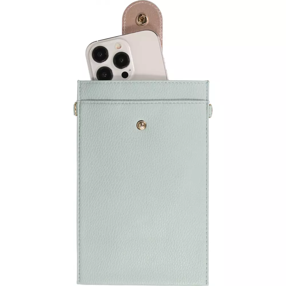 Elegante universelle Smartphone Umhängetasche aus veganem Leder inkl. Umhängegurt aus Leder (vegan) - Hellblau