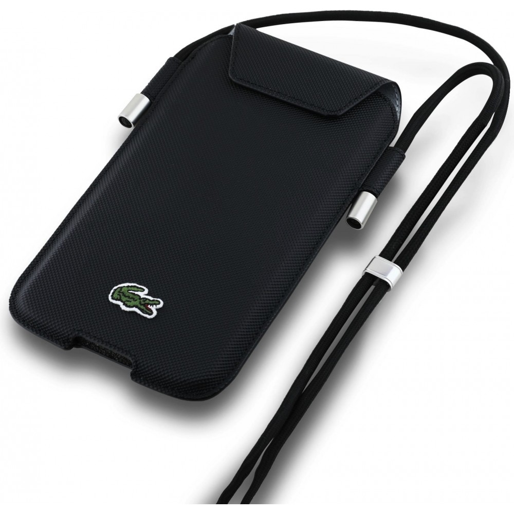 Lacoste XL Handyh&uuml;lle mit Klappe und Trageband - Petit Piqu&eacute; Ikonisch - Schwarz
