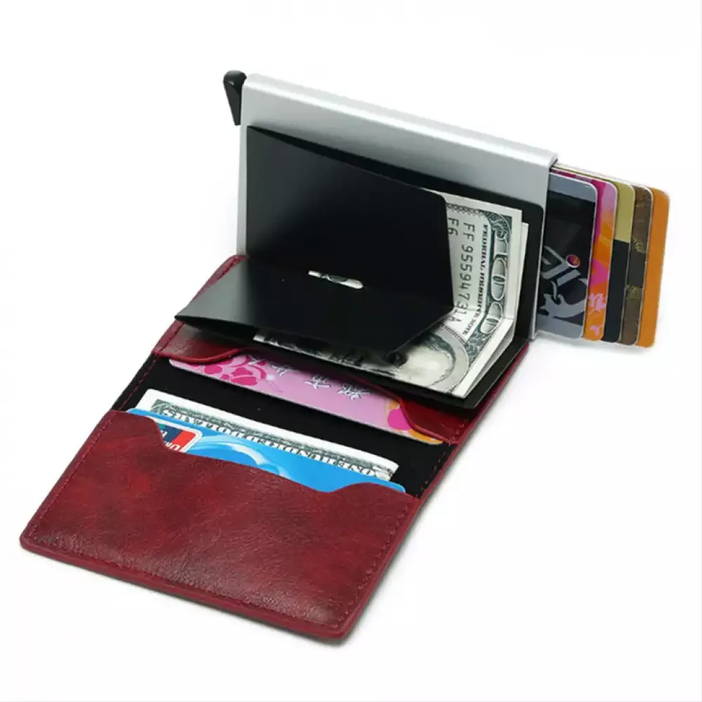 Porte-cartes et support AirTag 2 en 1 avec bloqueur RFID cuir synthétique - Brun