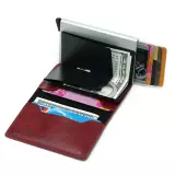 Porte-cartes et support AirTag 2 en 1 avec bloqueur RFID cuir synthétique - Brun