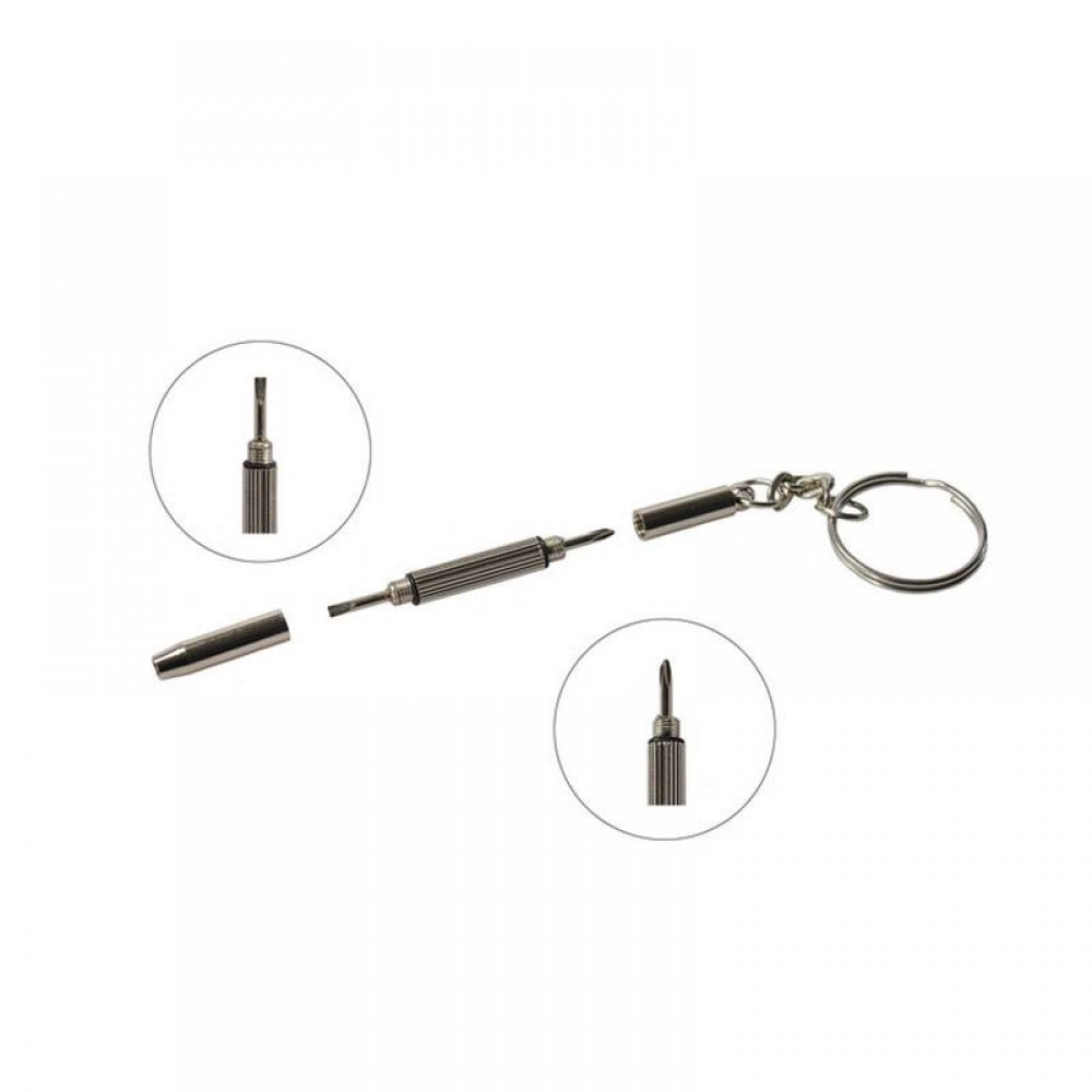 Porte-clés multifonctions 2 en 1 en aluminium avec tournevis à tête plate et cruciforme (1 pc) - Argent