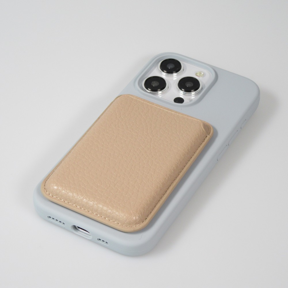 Portes-cartes MagSafe magnétique en cuir végan avec aiment fort - Beige