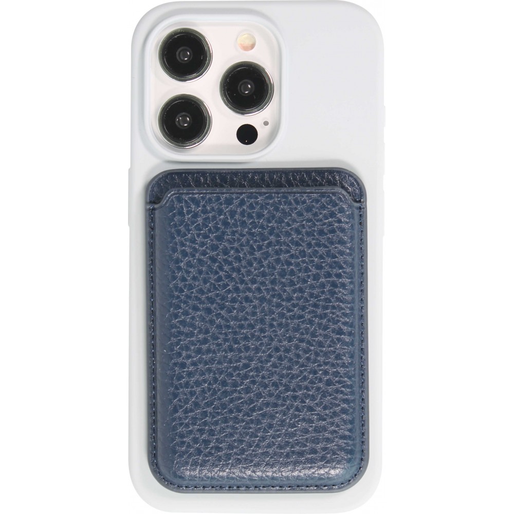 Portes-cartes MagSafe magnétique en cuir végan avec aiment fort - Bleu