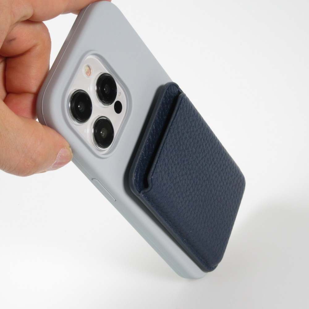 Portes-cartes MagSafe magnétique en cuir végan avec aiment fort - Bleu