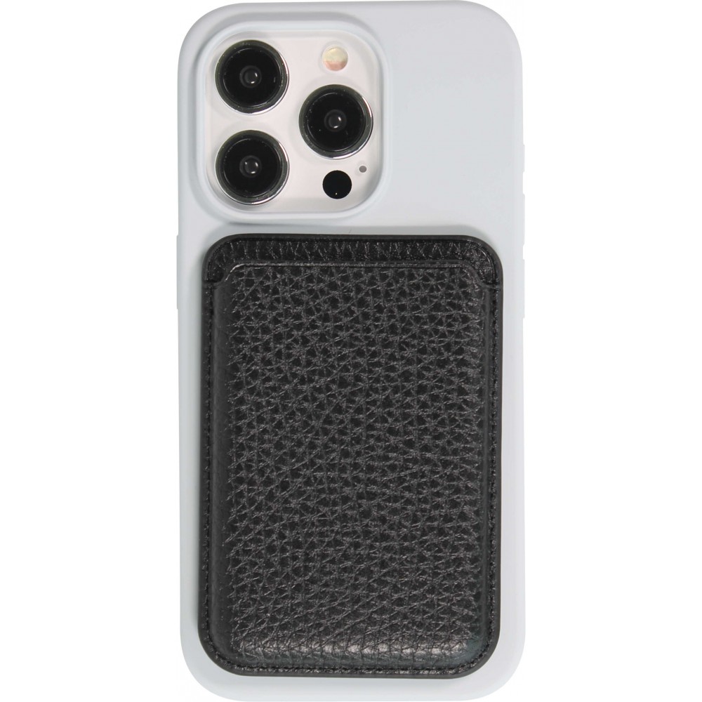 Portes-cartes MagSafe magnétique en cuir végan avec aiment fort  - Noir