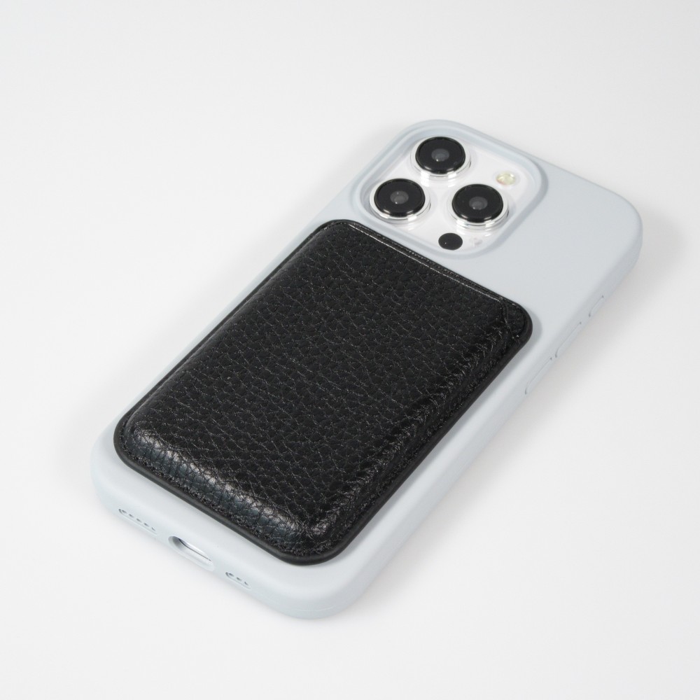 Portes-cartes MagSafe magnétique en cuir végan avec aiment fort  - Noir