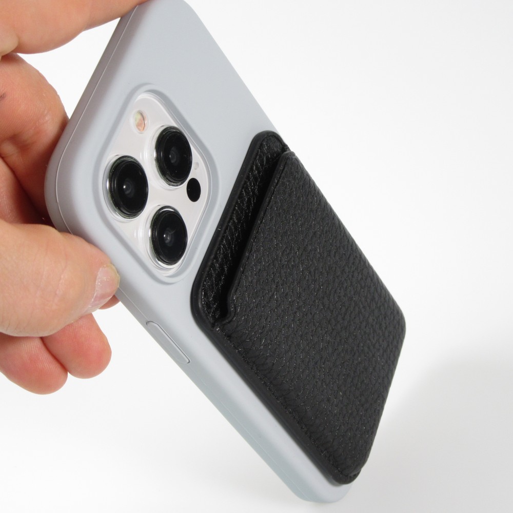 Portes-cartes MagSafe magnétique en cuir végan avec aiment fort  - Noir