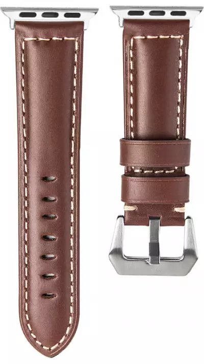 Qialino Bracelet cuir véritable brun - Apple Watch 44/45/46/49 mm