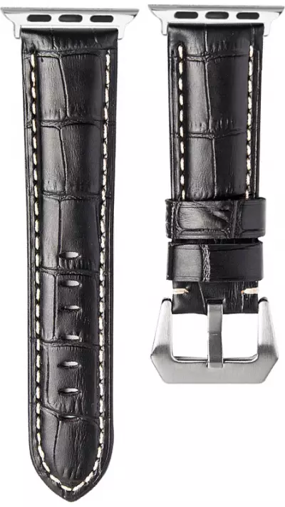 Qialino Bracelet cuir véritable croco noir - Apple Watch 44/45/46/49 mm