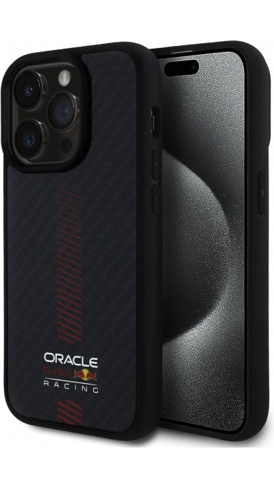 Coque iPhone 14 Pro - Red Bull Racing Carbon Powerbar MagSafe - Noir