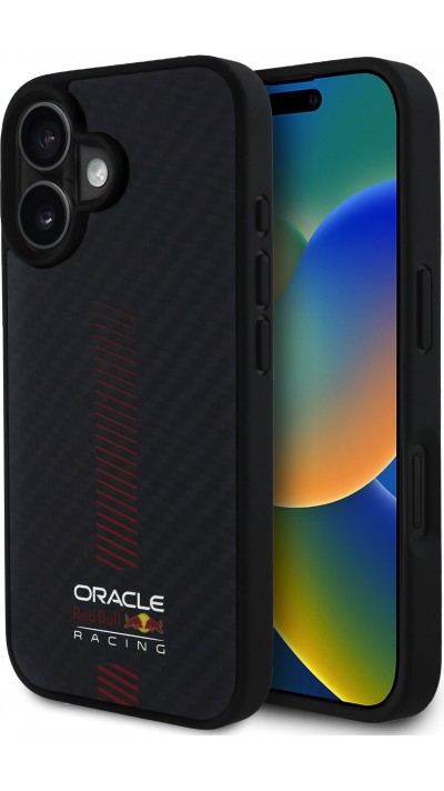 Coque iPhone 16 - Red Bull Racing Carbon Powerbar MagSafe - Noir