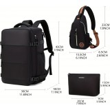 Reiserucksack für Flugreisen mit Laptop- und Schuhfach sowie USB-Anschluss - Schwarz