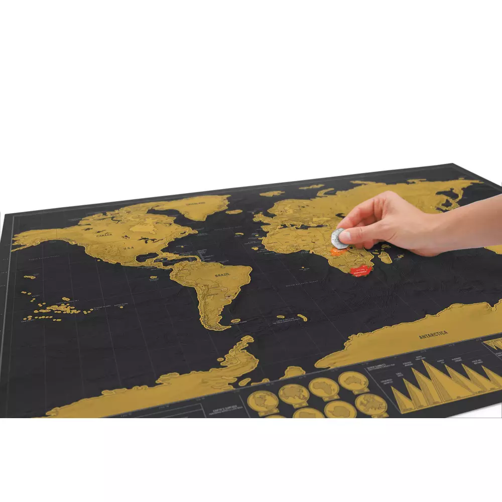 Carte du monde à gratter Voyager - Pour les aventuriers et les explorateurs - Noir et or