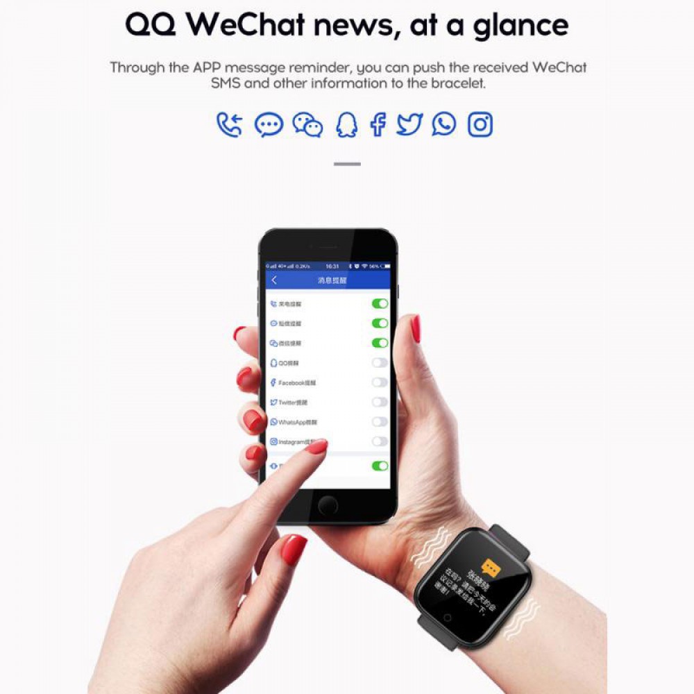 Smart Watch FitPro Y68 - Montre connectée avec écran tactile et programmes de sport / fitness - Rose
