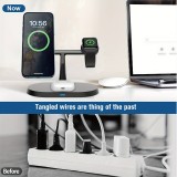 Station de charge sans fil magnétique 3-en-1 à socle ovale pour iPhone (MagSafe) et Apple Watch - Blanc