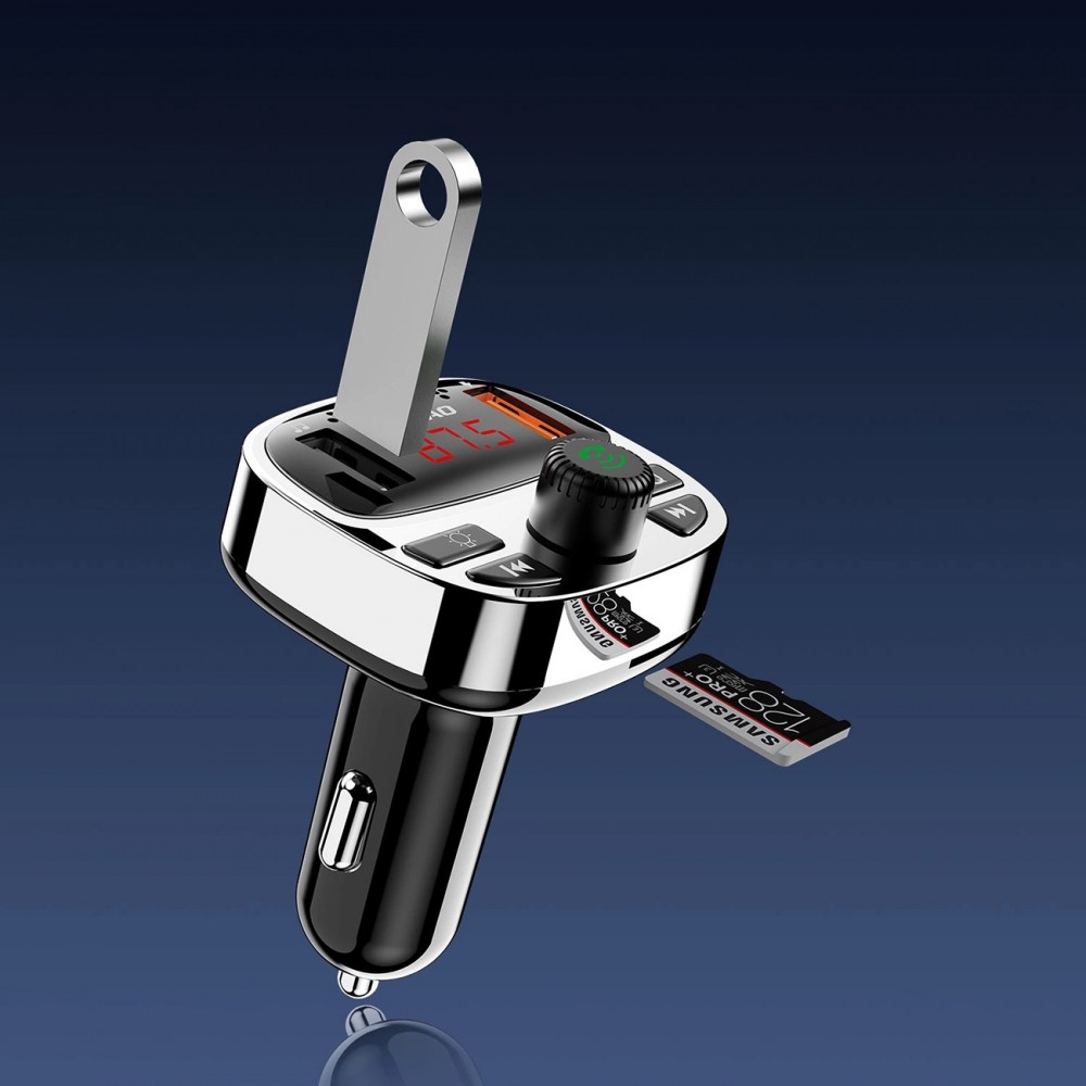 FM Transmitter Dudao R2PRO+ Bluetooth 5.3 2x USB-A PD 25W RGB LED - Silber