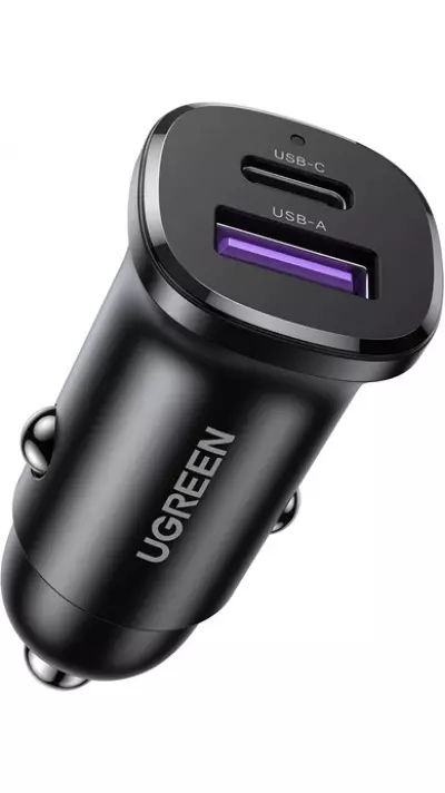 Ugreen 30W Doppelanschluss Ladestecker für Zigarettenanzünder USB-A & USB-C Power Delivery QC3.0 - Schwarz