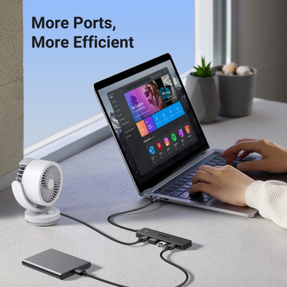 Ugreen Hub USB-A à 4 ports Multiport Highspeed 5Gbps extra plat 4x USB-A 3.0 plug and play - Noir