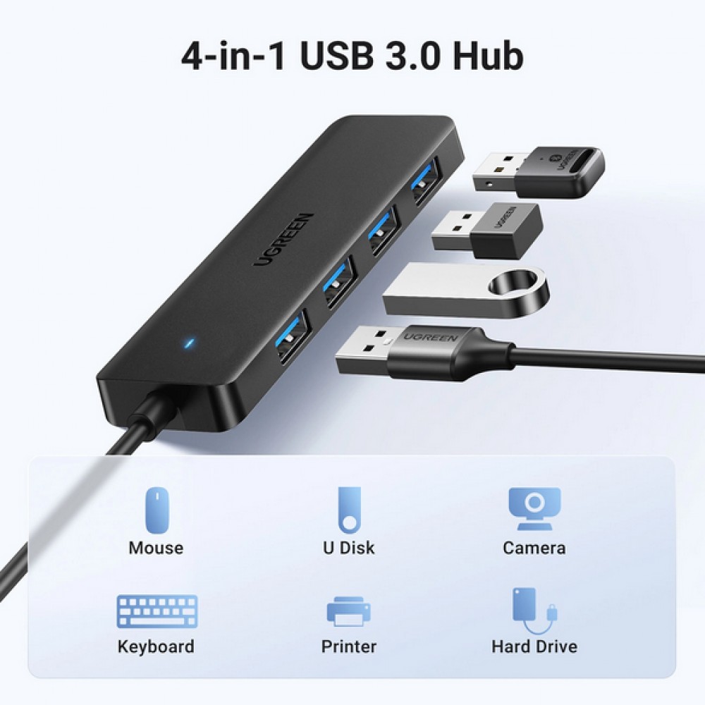 Ugreen Hub USB-A à 4 ports Multiport Highspeed 5Gbps extra plat 4x USB-A 3.0 plug and play - Noir