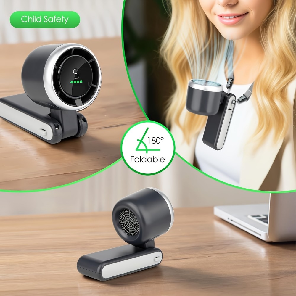 Ventilateur portable pliable rechargeable USB ultra-silencieux 5 vitesses 3600mAh autonomie 10h - Noir
