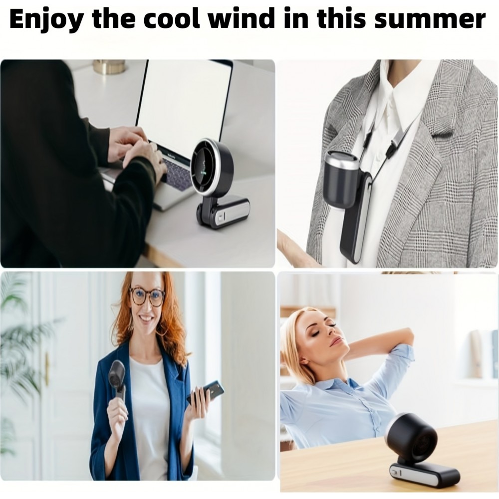 Ventilateur portable pliable rechargeable USB ultra-silencieux 5 vitesses 3600mAh autonomie 10h - Noir