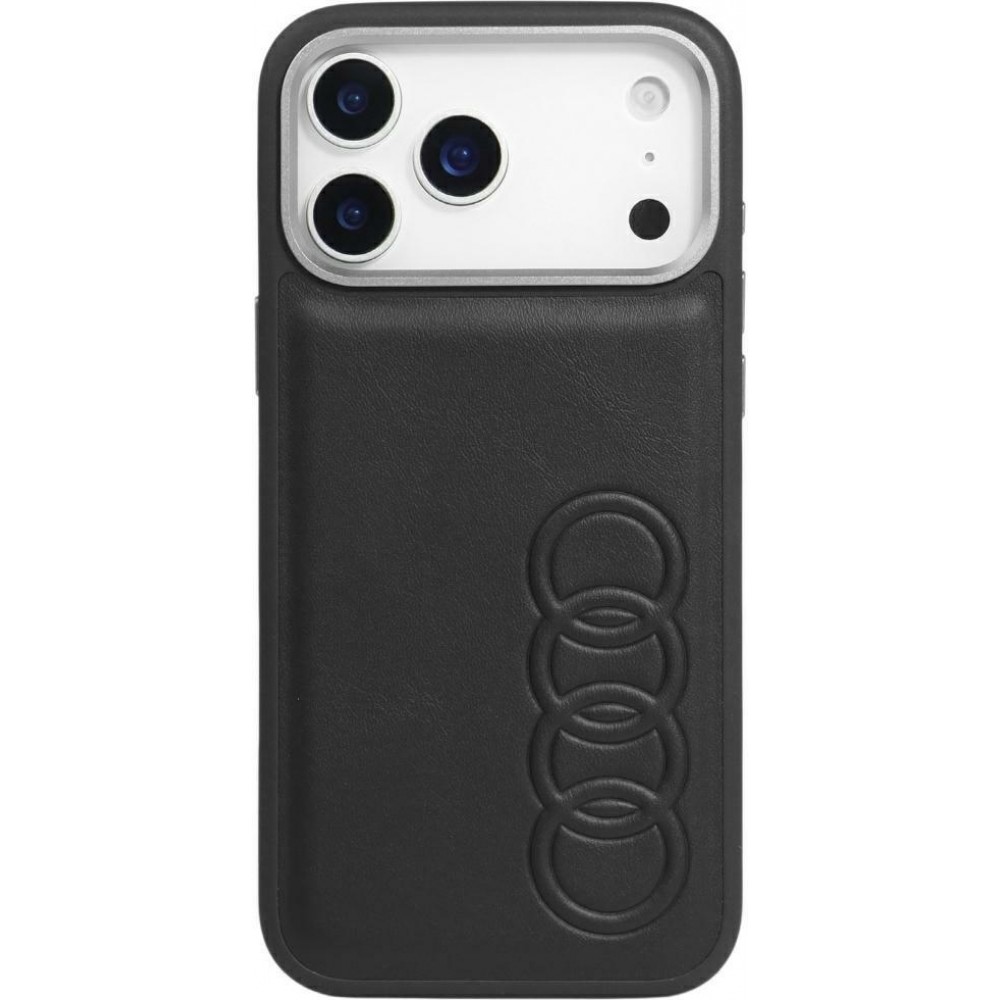 Coque iPhone 17 Pro Max - Audi TT MagSafe en cuir synth&eacute;tique avec le logo en relief - Noir