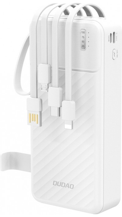 Dudao K11 Pro Powerbank 20000mAh Externe Batterie mit integrierten Kabeln - Weiss