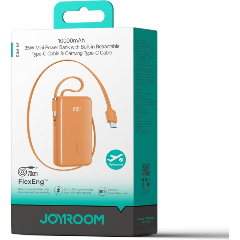 Joyroom JR-PR2L Powerbank 10000mAh 35W mit integrierten USB-C-Kabeln - Orange