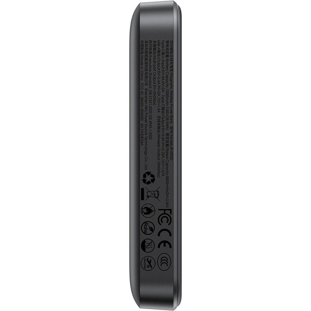 Powerbank Joyroom JR-W020 Mini 10000mAh USB-A / USB-C Induktiv 20W mit USB-C Kabel - Schwarz