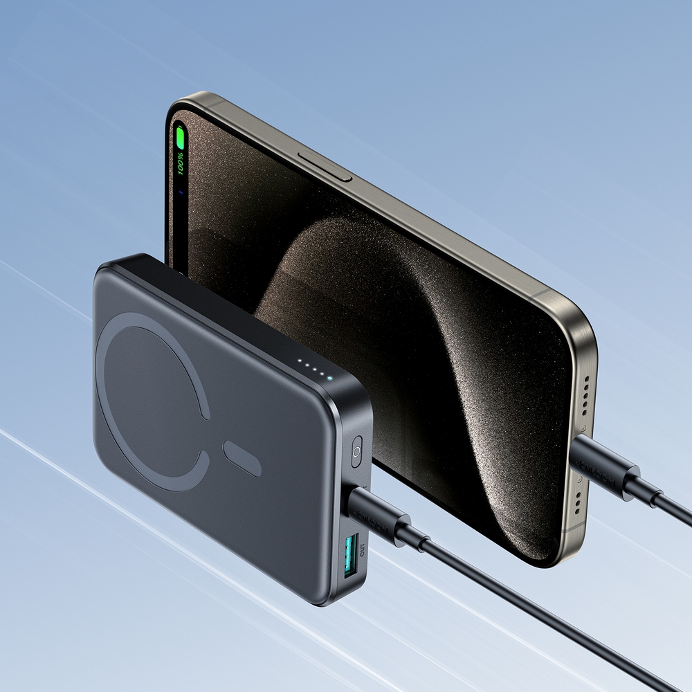 Powerbank Joyroom JR-W020 Mini 10000mAh USB-A / USB-C Induktiv 20W mit USB-C Kabel - Schwarz