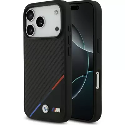 Coque iPhone 17 Pro - BMW M Carbon Tricolor Line compatible MagSafe protection premium - Noir
